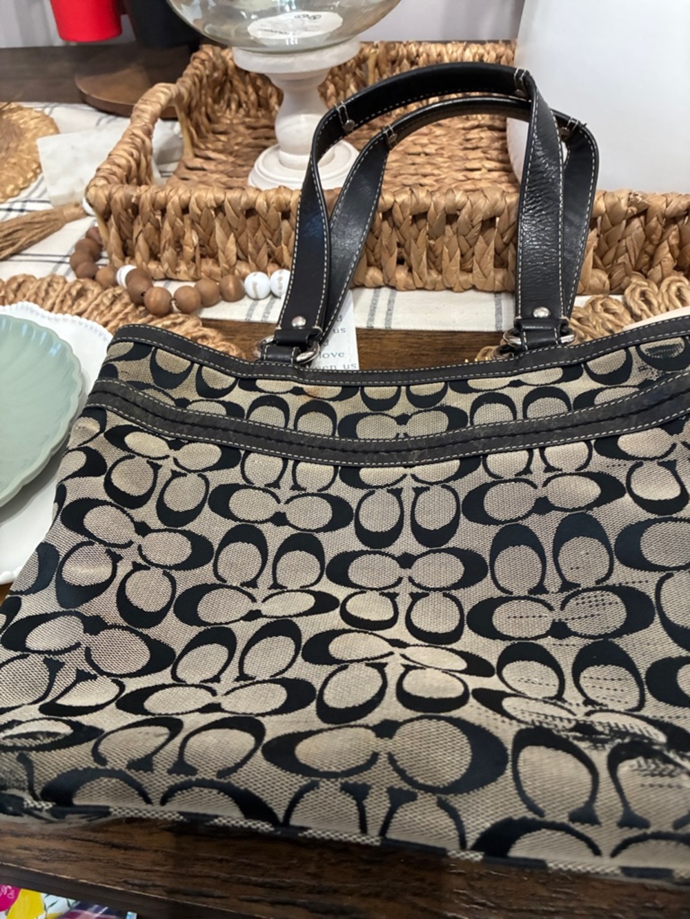 Rehab-Coach Monogram Canvas Tote in Black and Beige - Picture 4 of 5